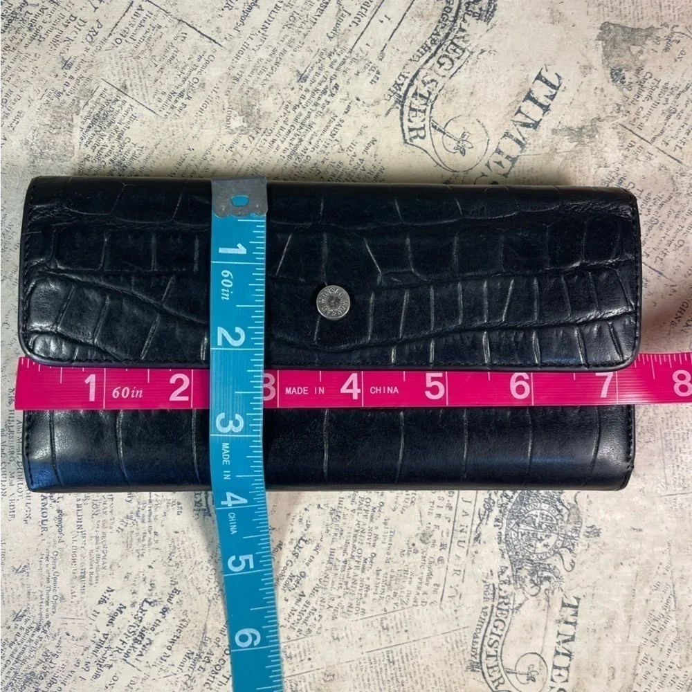 Monsac trifold croc embossed leather wallet